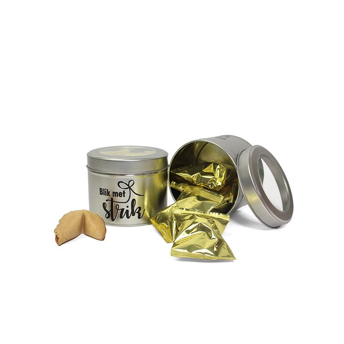 Kleine blik met strik met fortune cookies