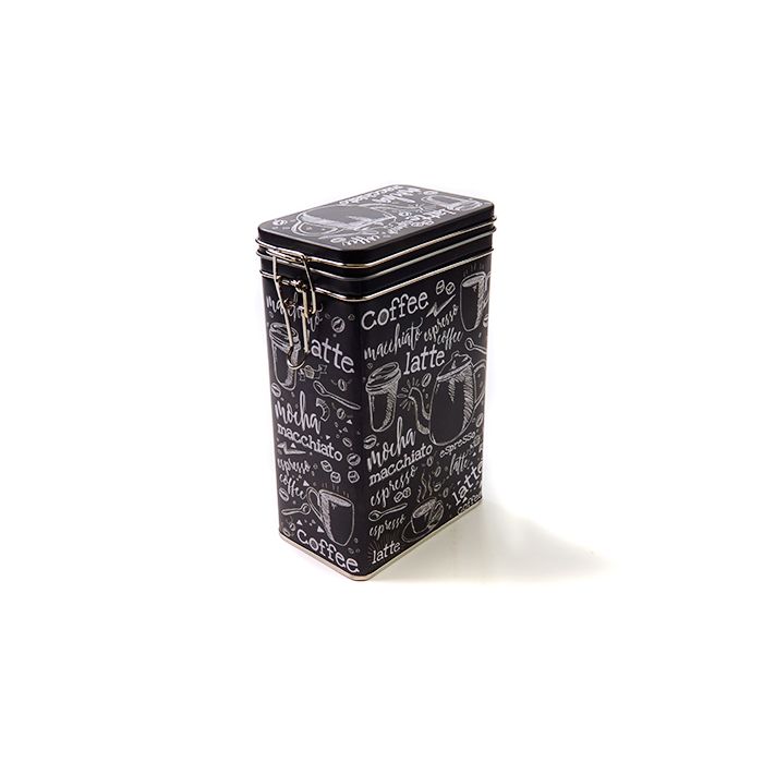 Hoog voorraadblik met klipsluiting en koffieprint