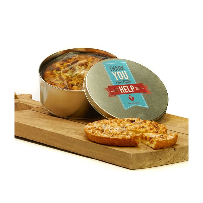 Taart in geschenkblik voor vrijwilligers