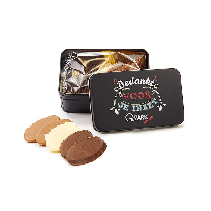 Luxe chocolade in geschenkblik