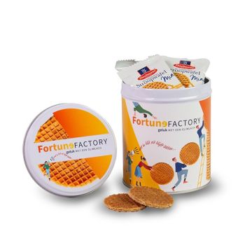 Blik gevuld met mini stroopwafels