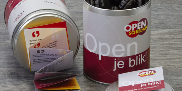 Blik voor Open Schiedam met opklapkaartje